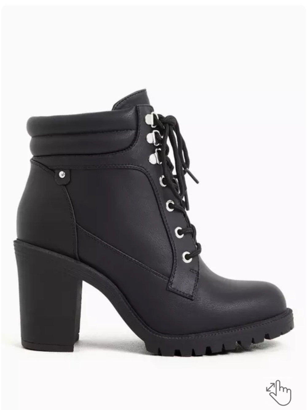 Torrid Black Faux Leather Lace-Up Hiker Boot, Sz 9W